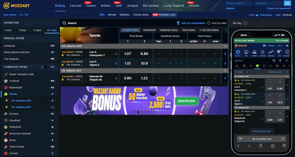 Mozzartbet Tennis Betting Screenshot